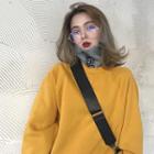 Lettering Knit Panel Turtleneck Pullover