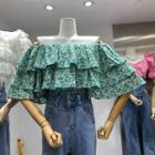 Cropped Ruffle Trim Off-shoulder Floral Top