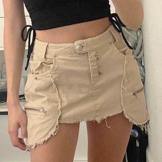 Low Waist Irregular Hem Mini Skirt