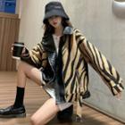 Zebra Print Long Sleeve Jacket Khaki - One Size