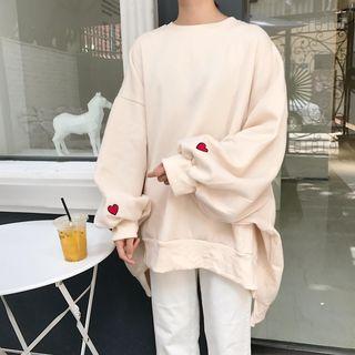 Heart Embroidered Lantern-sleeve Sweatshirt