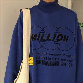 High Neck Letter Print Oversized Pullover