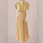 Short-sleeve Accordion Pleat Maxi A-line Blazer Dress