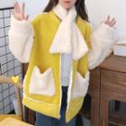 Furry Corduroy Padded Jacket With Scarf