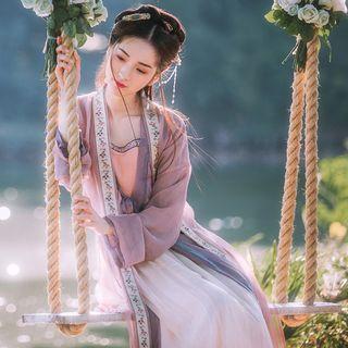 Hanfu Set: Long-sleeve Top + Camisole Top + Maxi Skirt + Light Jacket