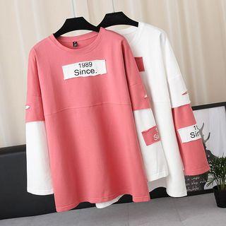 Color Block Applique Long-sleeve T-shirt