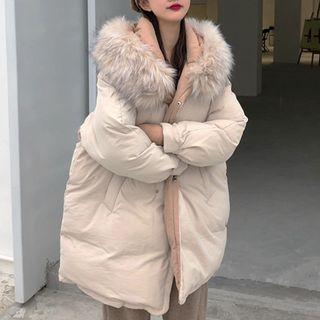 Double Breasted Hooded Padded Coat Almond - One Size
