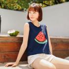Watermelon Print Sleeveless T-shirt