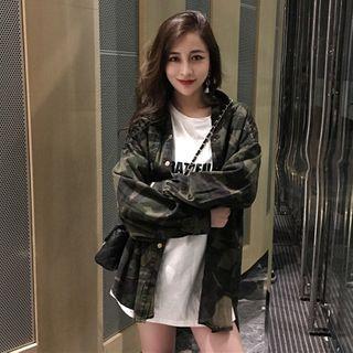 Camo Button-up Jacket Army Green - One Size