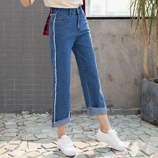 Frayed Roll-up Wide-leg Jeans