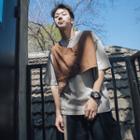 Mock Two-piece Elbow-sleeve Color-panel T-shirt