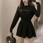 Lettering Mini A-line Hoodie Dress Black - One Size