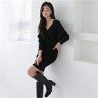 Wrap-front Ribbed Sheath Knit Dress