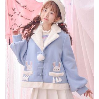 Rabbit Embroidered Faux Suede Buttoned Jacket
