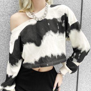 Asymmetrical Cold-shoulder Tie-dyed Sweatshirt