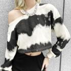 Asymmetrical Cold-shoulder Tie-dyed Sweatshirt