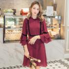 3/4-sleeve Ruffled A-line Dress