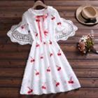 Short-sleeve Cherry Embroidery A-line Dress