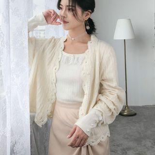 Long-sleeve Scoop-neck Lace Top