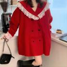 Double-breasted Lace Trim Coat Red - One Size