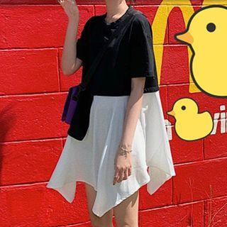 Short-sleeve Paneled T-shirt Dress As Shown In Figure - One Size