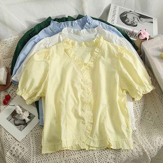 Ruffled V-neck Crop Shirt