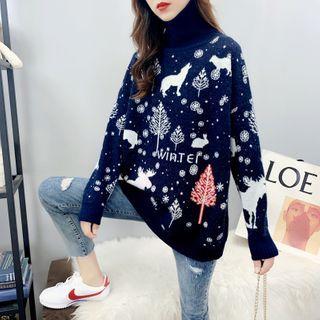 Turtle Neck Christmas Jacquard Sweater