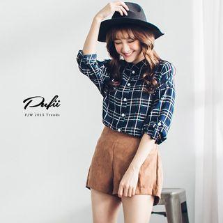 Set: Plaid Blouse + Shorts