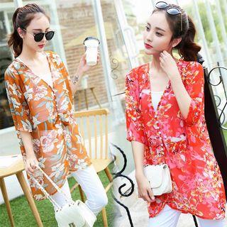 Floral Print 3/4-sleeve Blouse