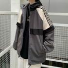 Fleece-lined Color Block Reversible Hooded Zip Jacket