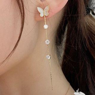 Butterfly Rhinestone Alloy Dangle Earring 1 Pair - White & Gold - One Size