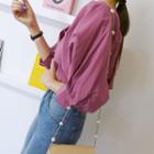 Round-neck Puff-sleeve Blouse Pink - One Size