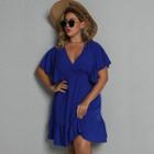 Plus Size Short-sleeve V-neck Smock Dress