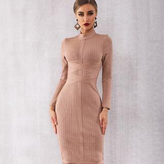 Long Sleeve Tie Detail Bandage Dress