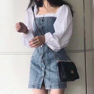 Mock Two-piece Denim Sheath Dress