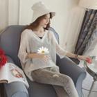 Set: Elbow-sleeve Floral Print T-shirt + Camisole Top