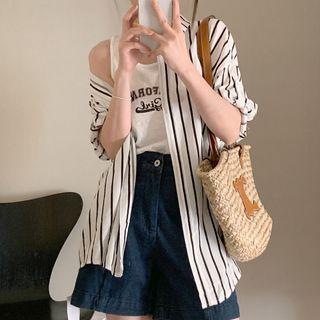 Set: Striped Shirt + Lettering Tank Top
