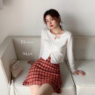 Knit Top / Split Plaid Skirt
