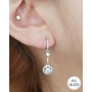Full-rhinestone Silver Dangle Earrings