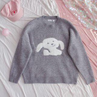 Puppy Embroidered Sweater Gray - One Size
