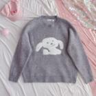Puppy Embroidered Sweater Gray - One Size