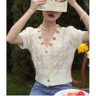 Short-sleeve V-neck Flower Embroidered Cardigan
