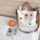 Bear Embroidered Crossbody Bag White - One Size