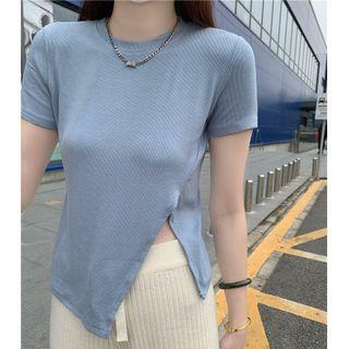 Short-sleeve Irregular Plain Slim-fit Top