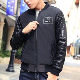 Lettering Camo Panel Bomber Jacket