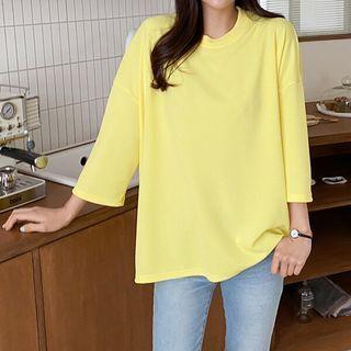 Plain 3/4-sleeve Oversized T-shirt