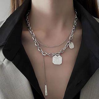 Titanium Steel Square Pendant Necklace Silver - One Size