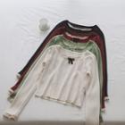 Square Neck Striped Knit Lace Bow Long-sleeve Top