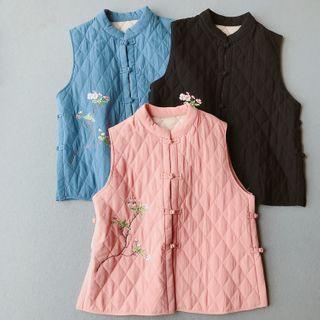 Mandarin Collar Embroidered Quilted Vest
