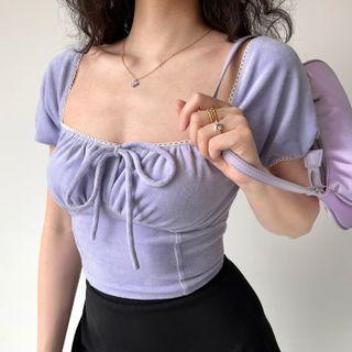 Square-neck Puff-sleeve Short-sleeve Top